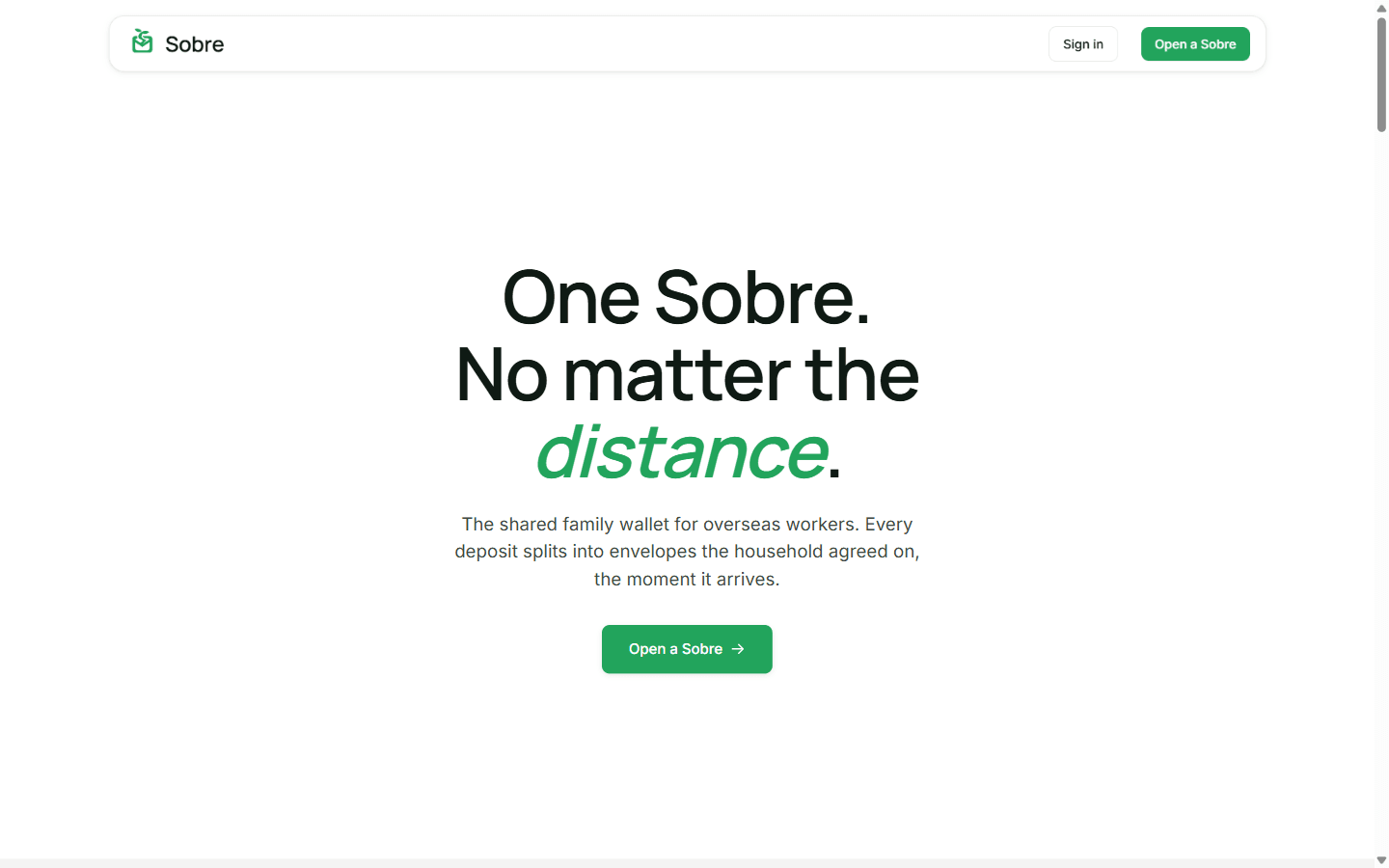 Sobre hero: one Sobre, no matter the distance