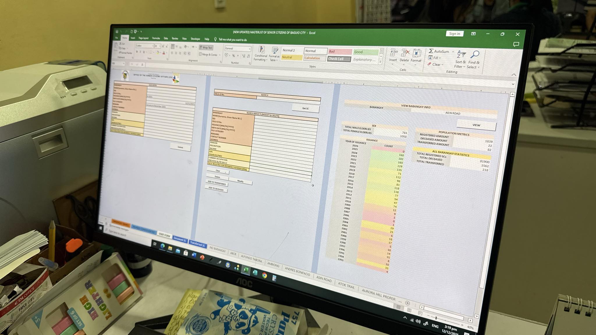 OSCA Baguio senior citizen records workbook